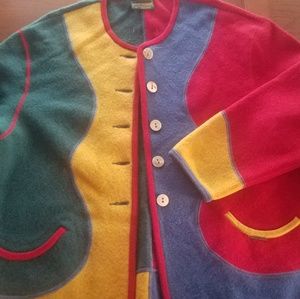 Geiger boiled wool multicolor sweater coat, XL #clowncore